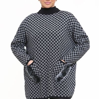 Fur detail checkered top