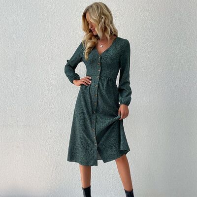 Robe midi noire pour femme | vert | imprimé léopard | différentes tailles