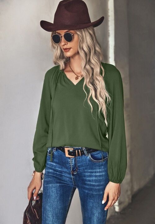 Classic Tie Neck Blouse-Green