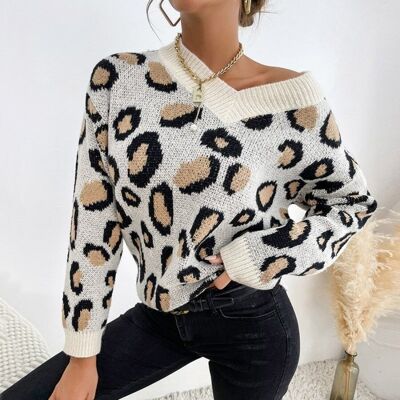 Gemütlicher Strickpullover mit Animal-Print-Beige