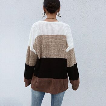 Pull oversize rayé à épaules tombantes-Beige 5