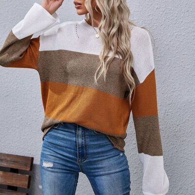 Suéter color block con detalle desgastado-Beige
