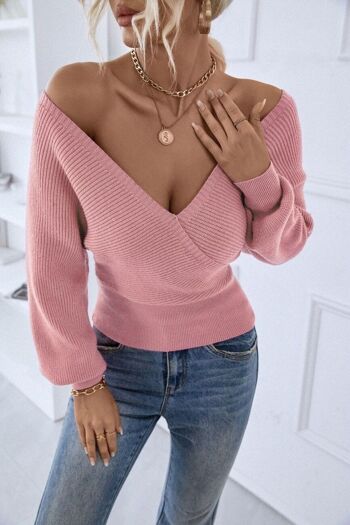 Pull en maille côtelée avec détails au dos-Rose 1