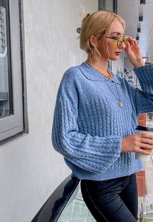 Collared Space Dye Knit Sweater-Blue