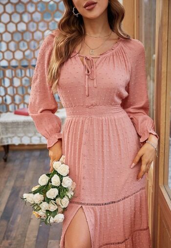 Robe Boho à Pois Cravate-Rose Mauve 4