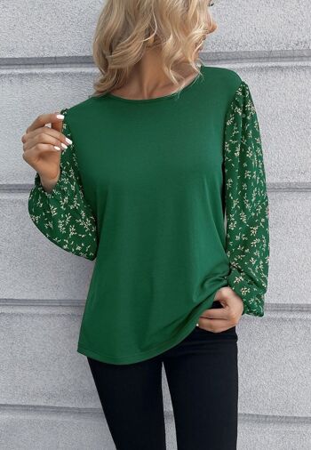 Pull léger à fleurs bicolores - Vert 4