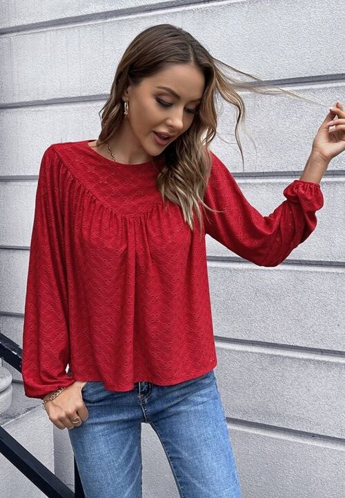 Eyelet Triangle Detail Blouse-Red