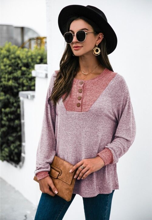 Two Tone Light Henley Sweater-Red