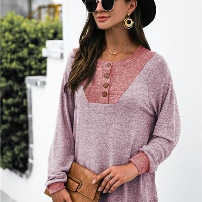 Two Tone Light Henley Sweater-Red