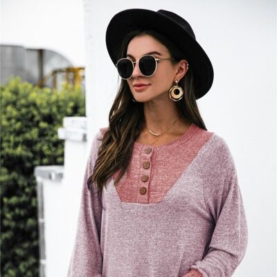 Pull Henley Clair Deux Tons-Rouge