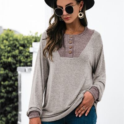 Pull Henley Clair Deux Tons-Beige