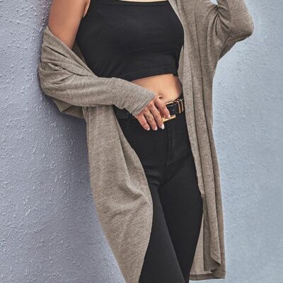 Curved Open Front Light Cardigan-Brown