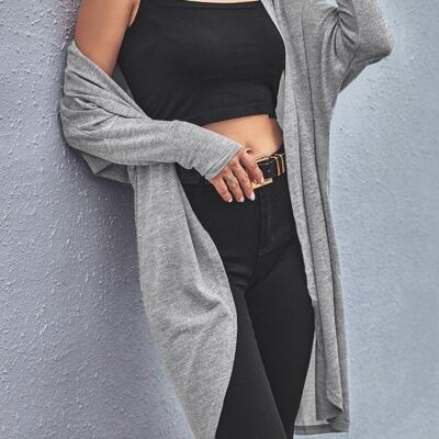 Curved Open Front Light Cardigan-Gray
