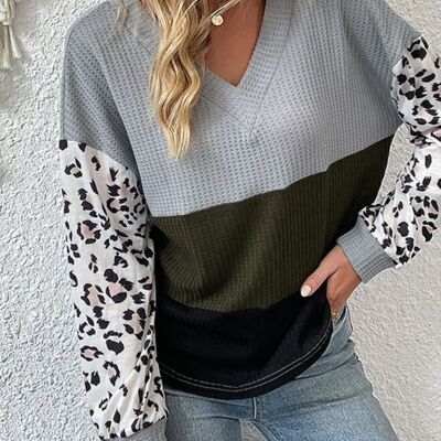 Color Block Multicolor Knit Sweater-Gray