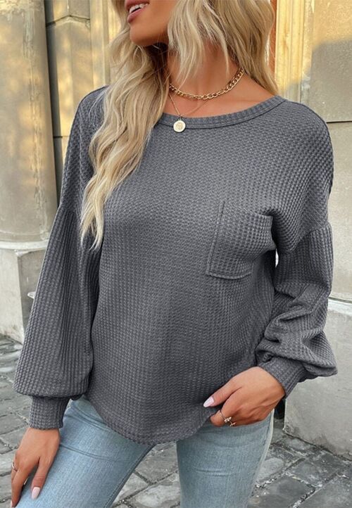 Strappy Back Waffle Knit Sweater-Gray