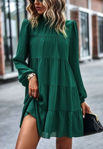 Robe droite avec ruban à nouer dans le dos-Vert 4