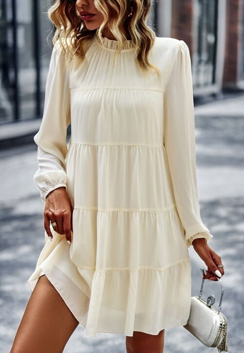 Tie Ribbon Back Shift Dress-Ivory