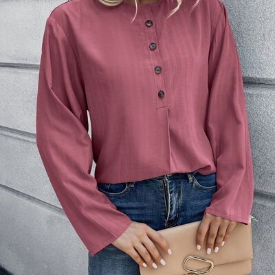 Blusa Cuello Redondo Botones Contraste-Rosa Malva
