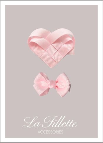 Je t'aime Estelle Clip Hair Bow Set - rose poudré