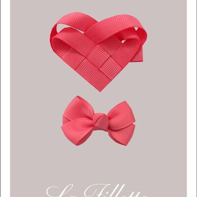 Je t'aime Estelle hair bow set with clip - coral