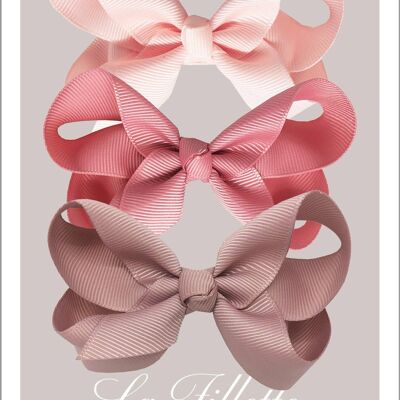 Maxima Clip Hair Bow Set - Pastel rose