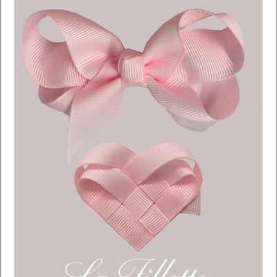 Je t'aime Maxima Clip Hair Bow Set - Rose poudré