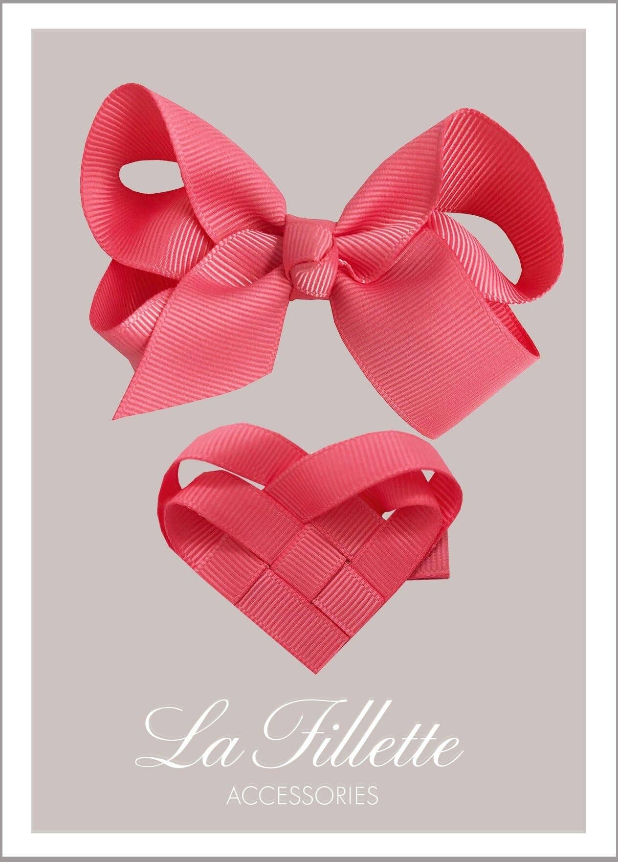 Parure con fiocco per capelli Je t'aime Maxima con clip - corallo