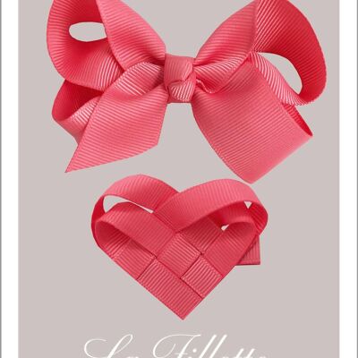 Je t'aime Maxima hair bow set with clip - coral