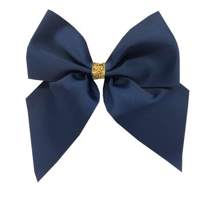 Chloe medium Étoile hair bow with clip gold and navy blue