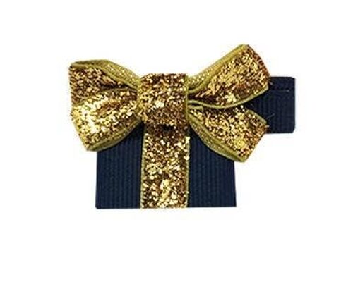 Cadeau Étoile Haarschleife mit Clip gold und marineblau