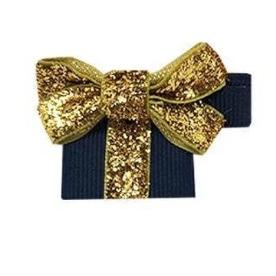 Cadeau Étoile hair bow with clip gold and navy blue