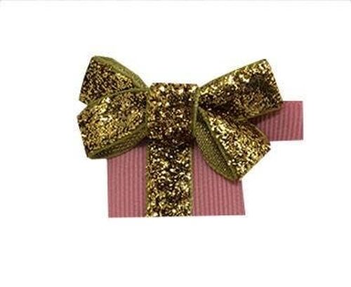 Cadeau Étoile Haarschleife mit Clip gold und altrosa
