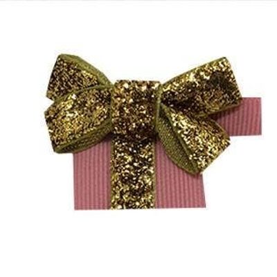 Cadeau Étoile Haarschleife mit Clip gold und altrosa