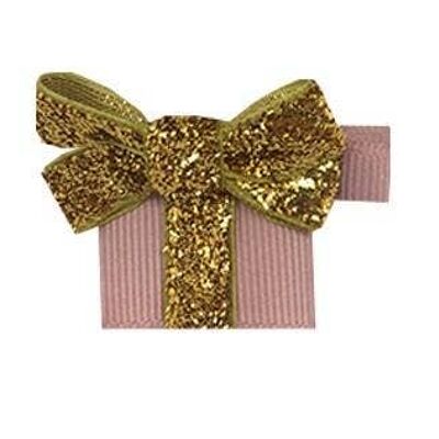 Cadeau Étoile Haarschleife mit Clip gold und antikrosa