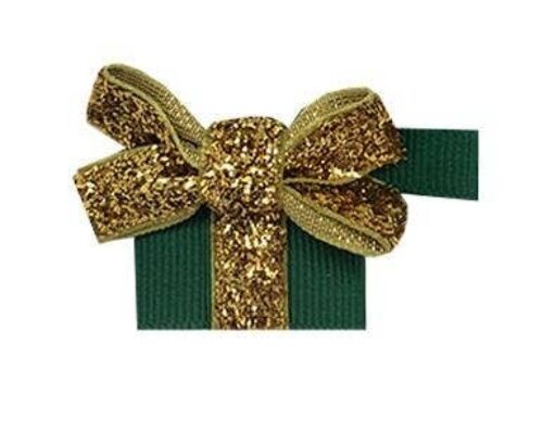 Cadeau Étoile Haarschleife mit Clip gold und dunkelgrün