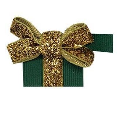 Lazo para el pelo Cadeau Étoile con clip dorado y verde oscuro