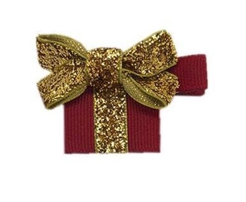 Cadeau Étoile Haarschleife mit Clip gold und dunkelrot