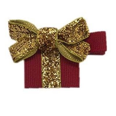 Fiocco per capelli Cadeau Étoile con clip oro e rosso scuro