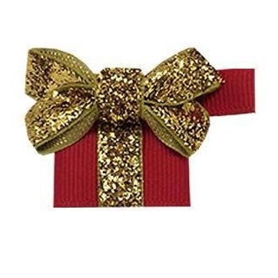 Fiocco per capelli Cadeau Étoile con clip oro e rosso