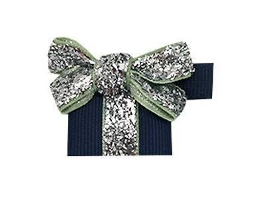 Cadeau Étoile Haarschleife mit Clip silber und marineblau