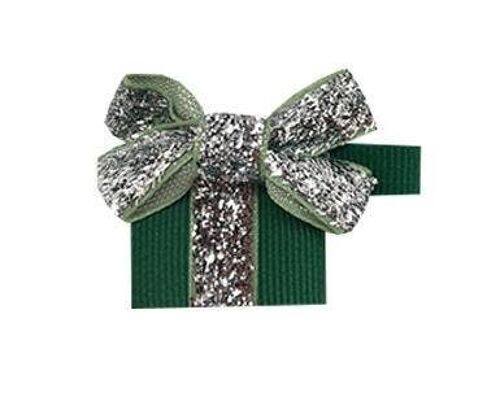 Cadeau Étoile Haarschleife mit Clip silber und dunkelgrün