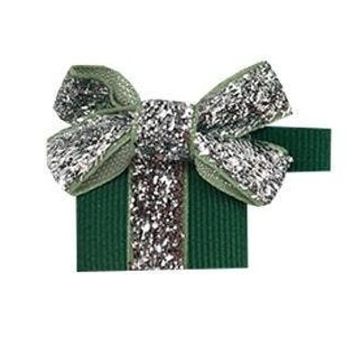 Lazo para el pelo Cadeau Étoile con clip plateado y verde oscuro