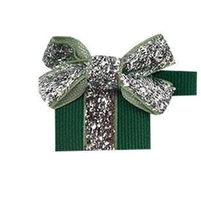 Cadeau Étoile Haarschleife mit Clip silber und dunkelgrün
