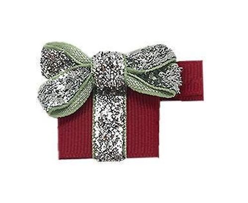 Cadeau Étoile Haarschleife mit Clip silber und dunkelrot