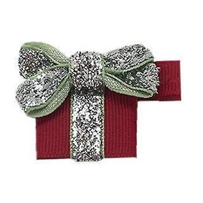 Cadeau Étoile hair bow with clip silver and dark red