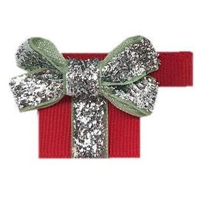 Cadeau Étoile Haarschleife mit Clip silber und rot