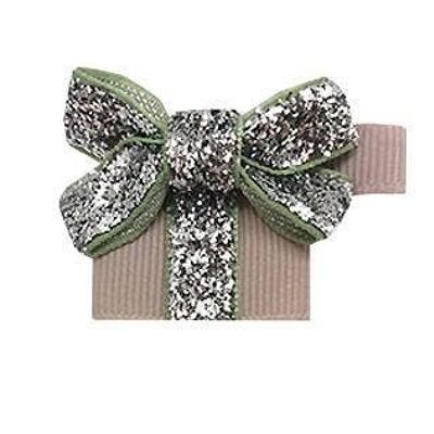 Cadeau Étoile hair bow with clip silver and taupe