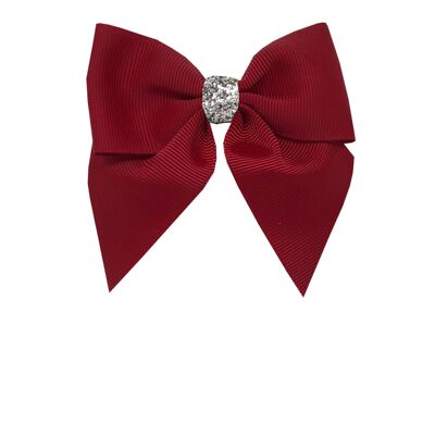 Noeud à cheveux Chloe mini Étoile avec clip argent et rouge foncé