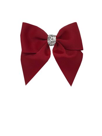 Noeud à cheveux Chloe mini Étoile avec clip argent et rouge foncé 1