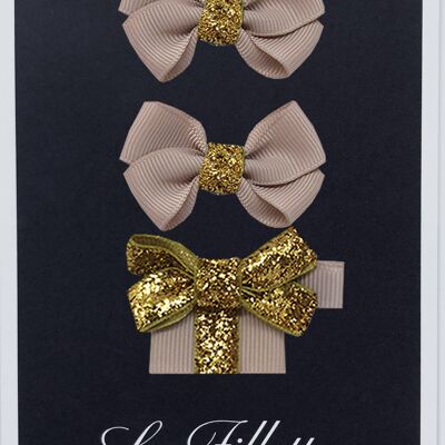 Estelle et cadeau set with clip gold taupe
